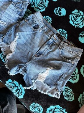 Kendall & Kylie Distressed Light Blue Denim Cutoff Shorts